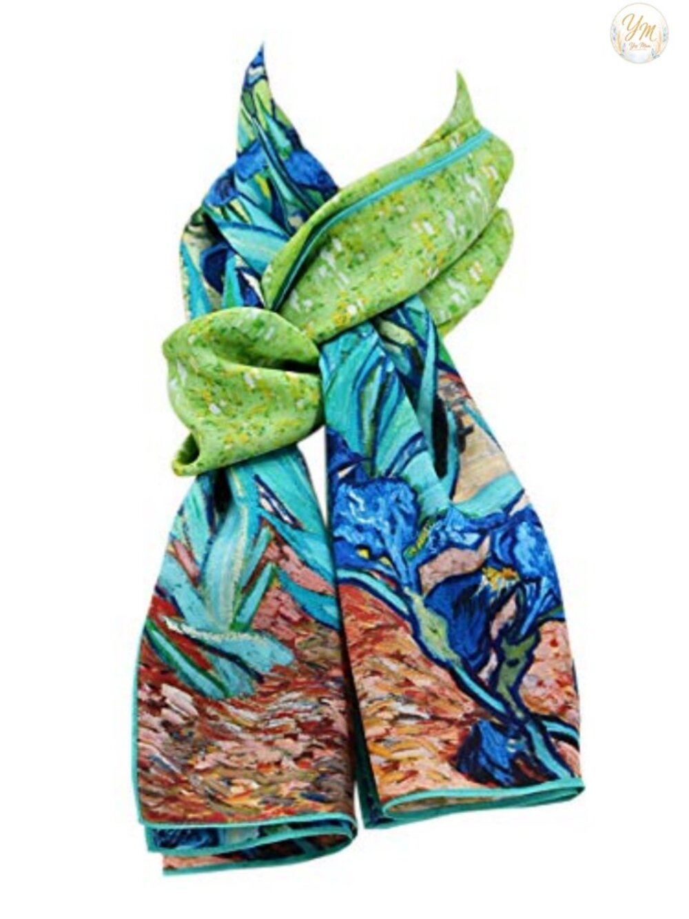 100% Silk Scarf Van Gogh Gauguin Monet Painted Art Wrap 60x16.5in